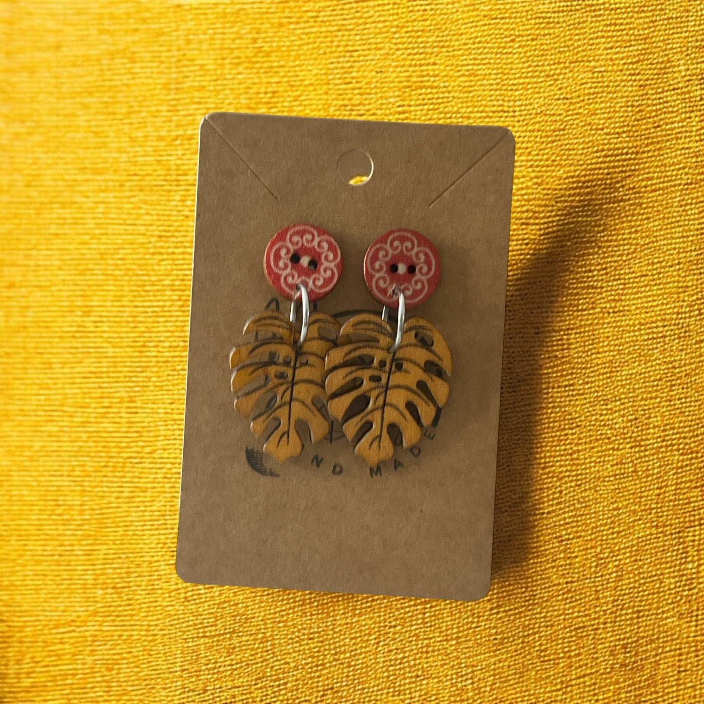 Earrings painted Wood Leaves and flowers - Träsmycken Hantverk- Bessie design handmade/ / Wooden jewelry