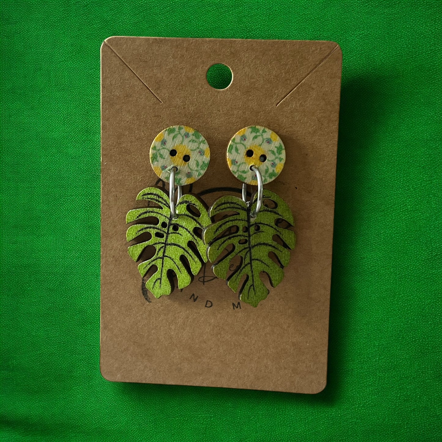 Earrings painted Wood Leaves and flowers - Träsmycken Hantverk- Bessie design handmade/ / Wooden jewelry