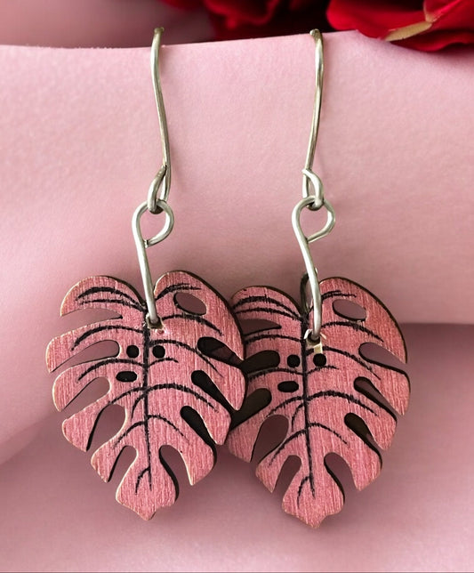 EarringsPainted Wood leaves - Träsmycken Hantverk- Bessie design handmade/ / Wooden jewelry