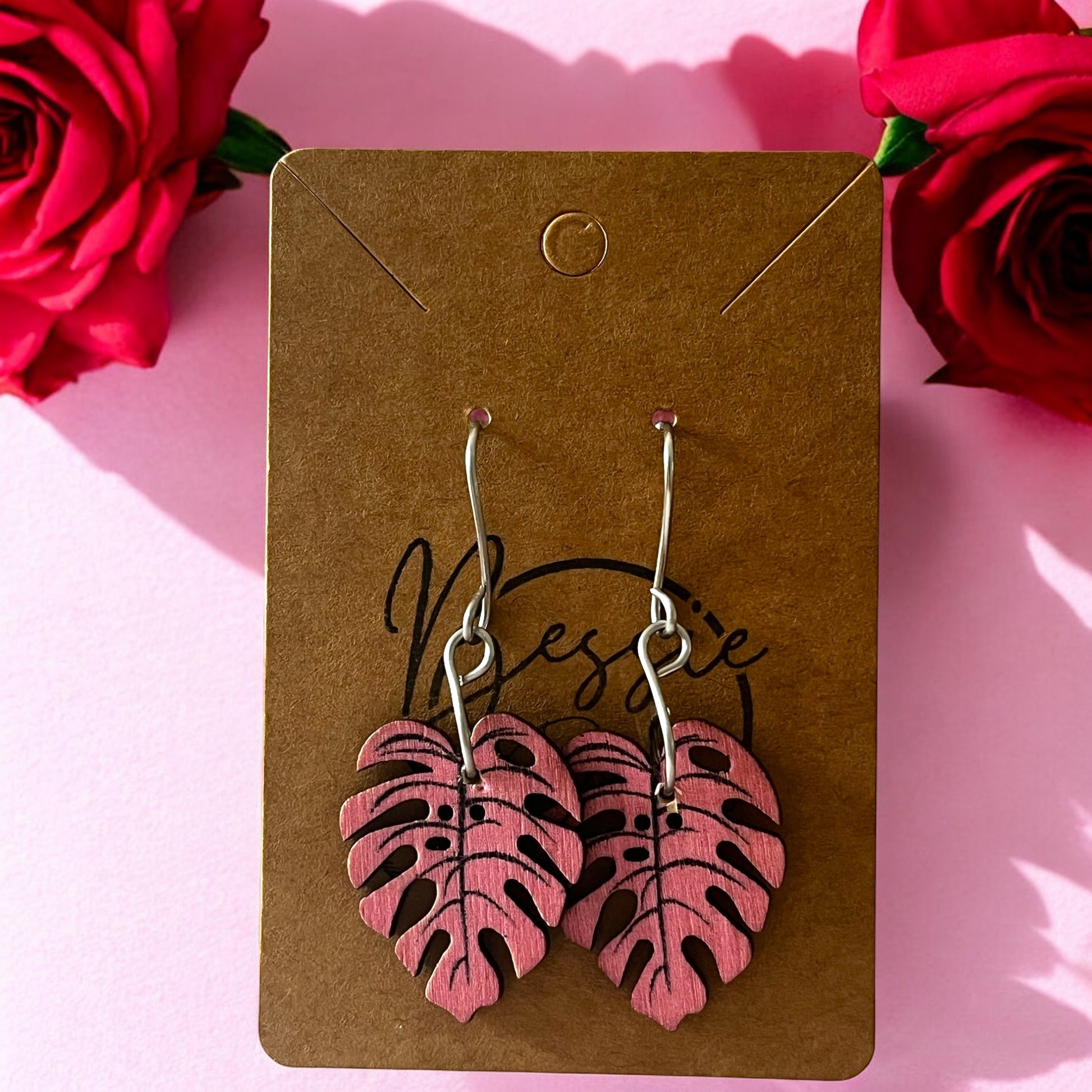 EarringsPainted Wood leaves - Träsmycken Hantverk- Bessie design handmade/ / Wooden jewelry
